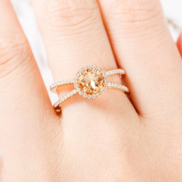 💎 Champagne Stone Engagement/Wedding Crystal Rose Gold Ring for Women, VIP308 - Picture 3 of 5